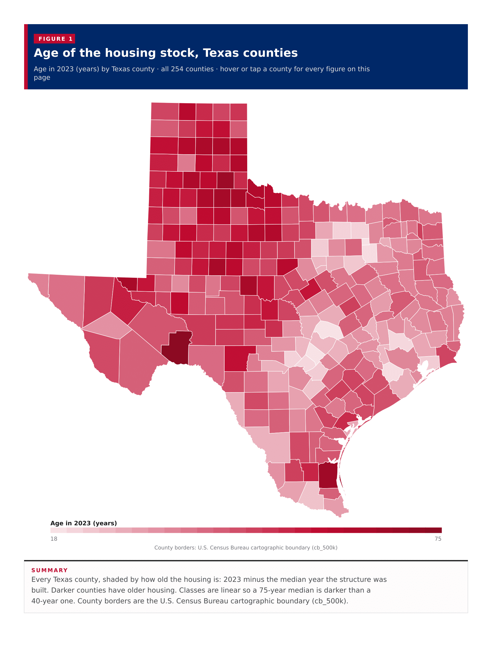 Figure 1: Age of the housing stock, Texas counties Figure 1: Age of the housing stock, Texas counties