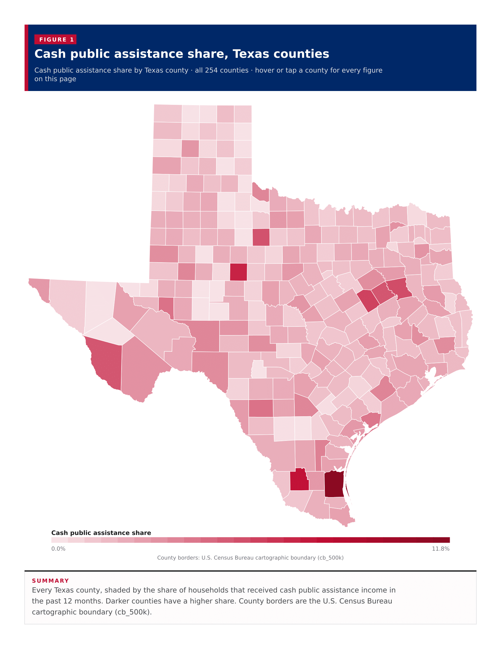 Figure 1: Cash public assistance share, Texas counties Figure 1: Cash public assistance share, Texas counties