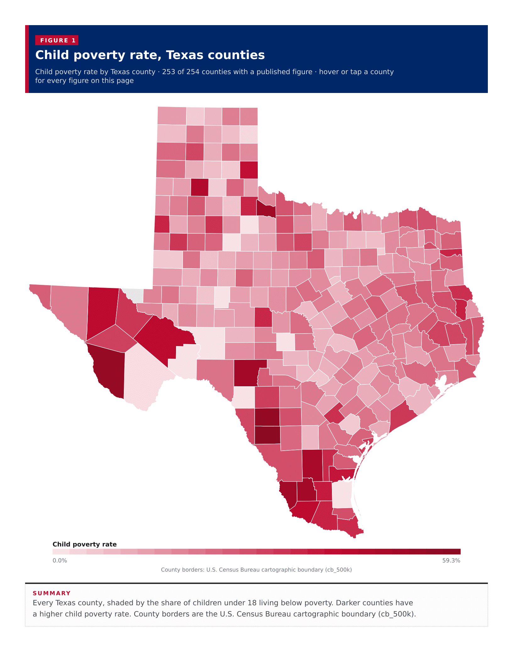 Figure 1: Child poverty rate, Texas counties Figure 1: Child poverty rate, Texas counties