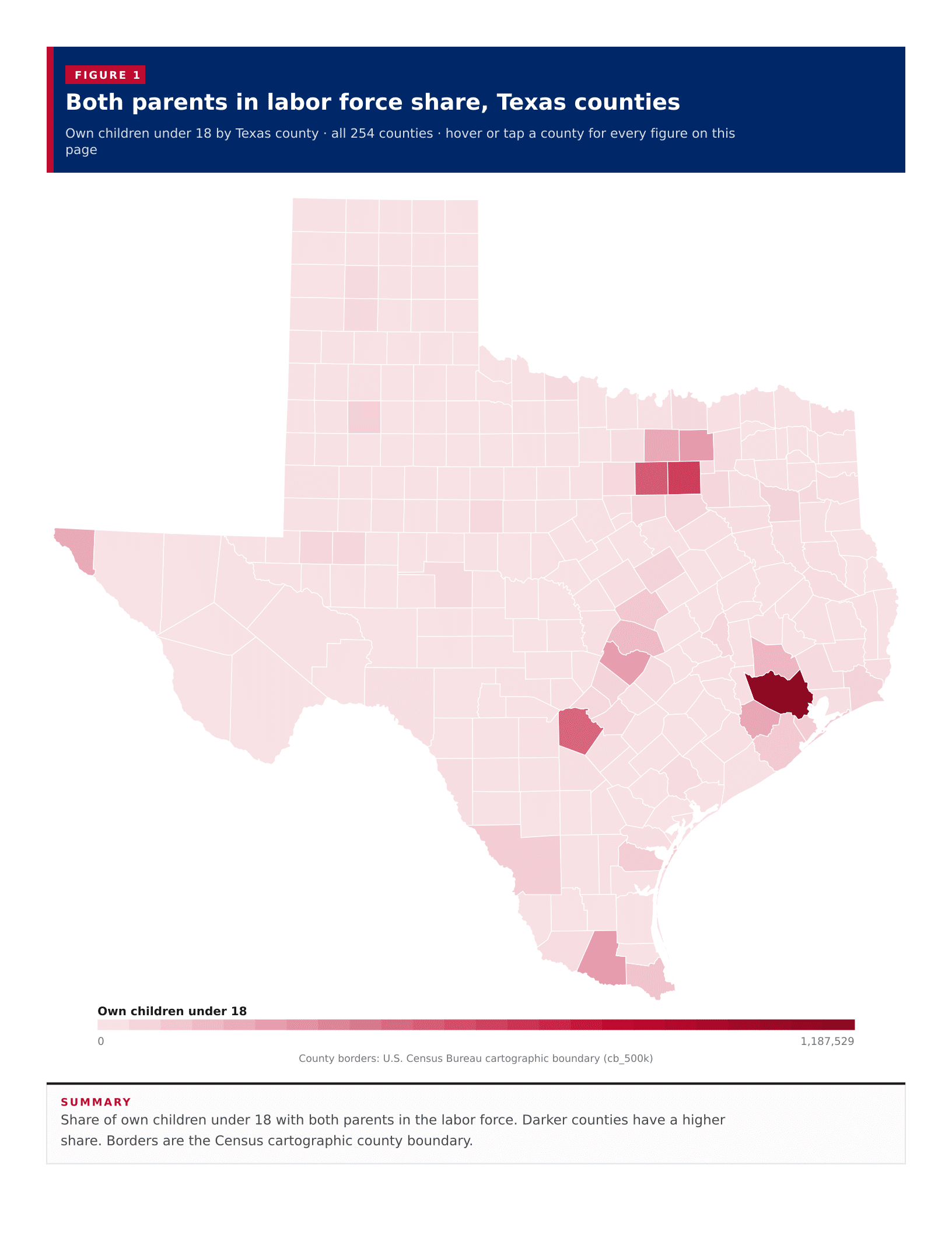 Figure 1: Both parents in labor force share, Texas counties Figure 1: Both parents in labor force share, Texas counties
