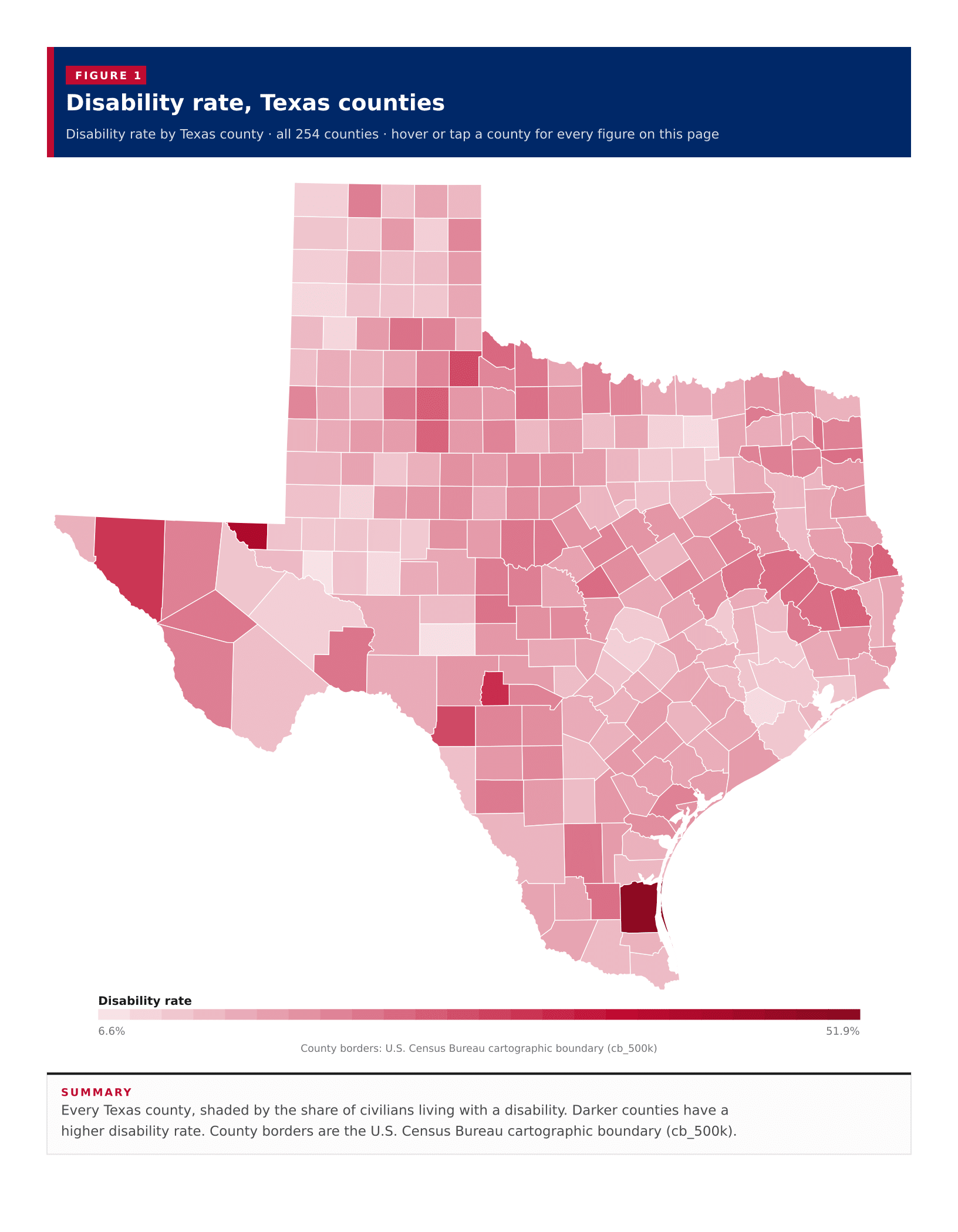 Figure 1: Disability rate, Texas counties Figure 1: Disability rate, Texas counties