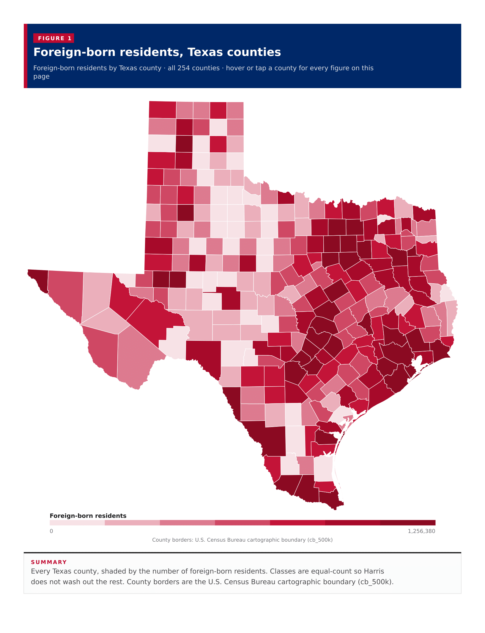 Figure 1: Foreign-born residents, Texas counties Figure 1: Foreign-born residents, Texas counties