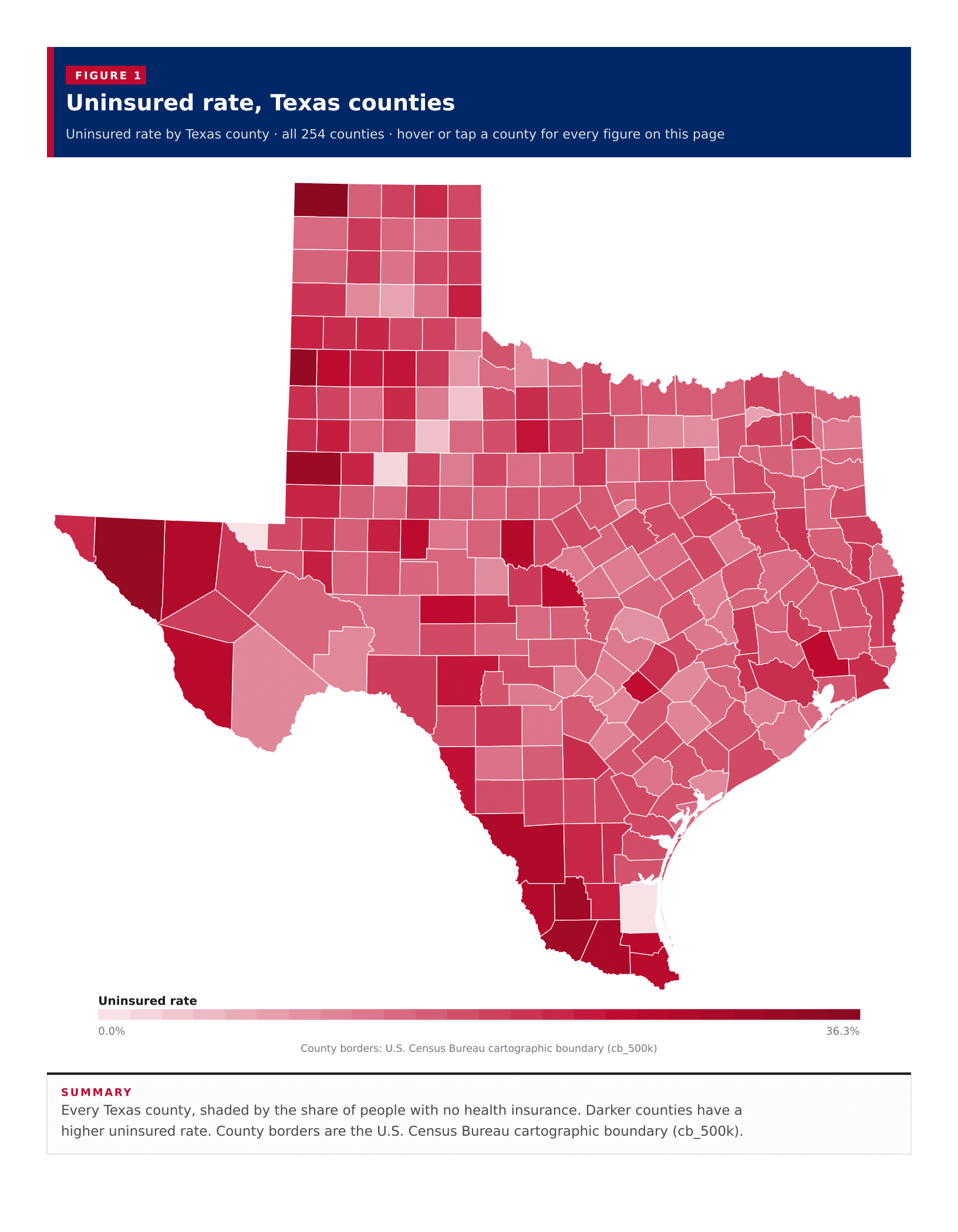 Figure 1: Uninsured rate, Texas counties Figure 1: Uninsured rate, Texas counties