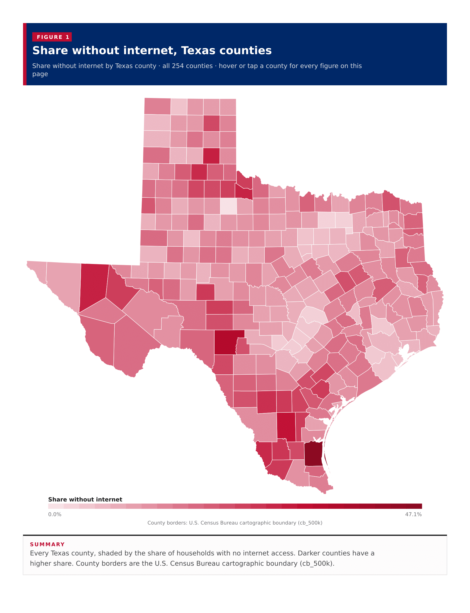 Figure 1: Share without internet, Texas counties Figure 1: Share without internet, Texas counties