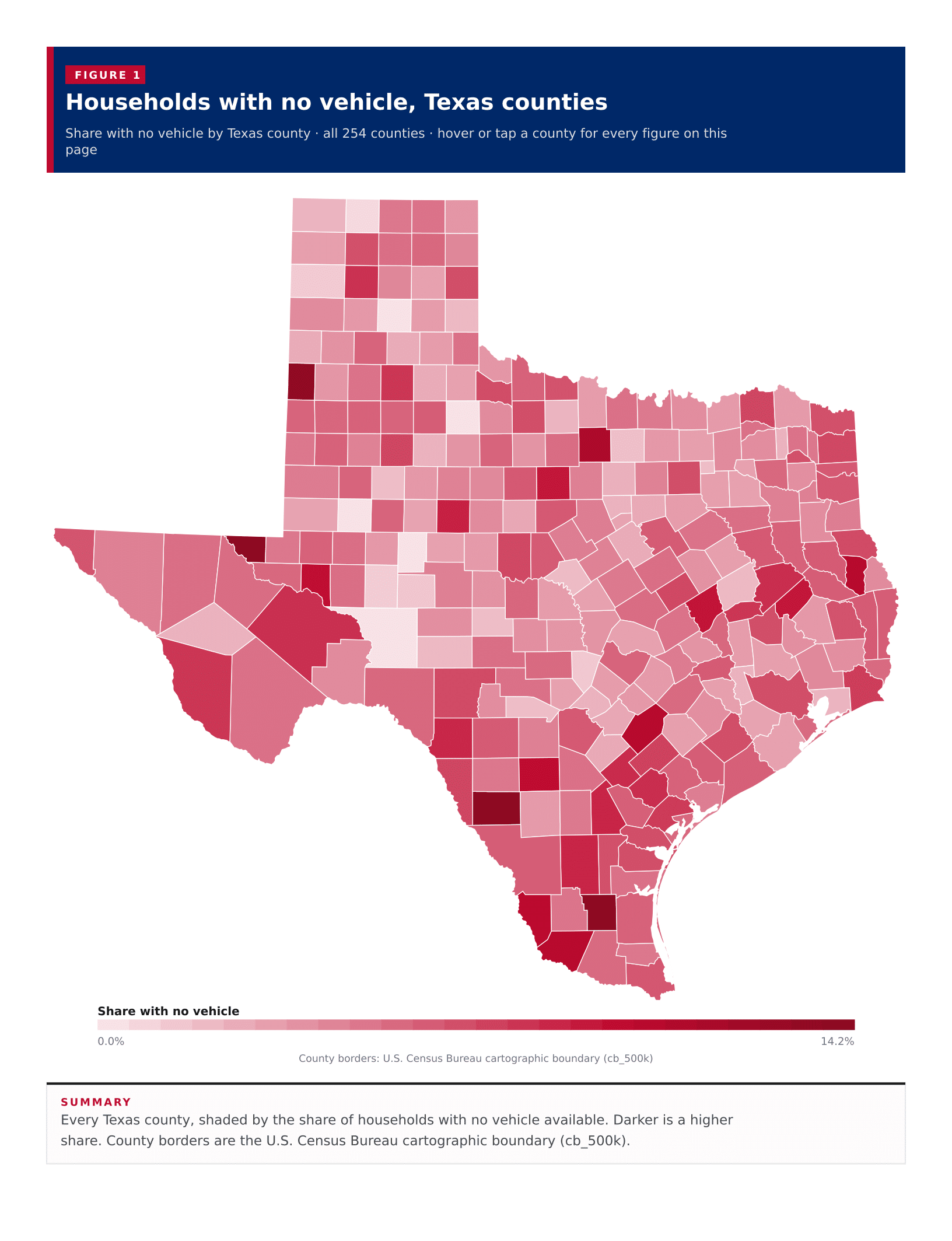 Figure 1: Households with no vehicle, Texas counties Figure 1: Households with no vehicle, Texas counties