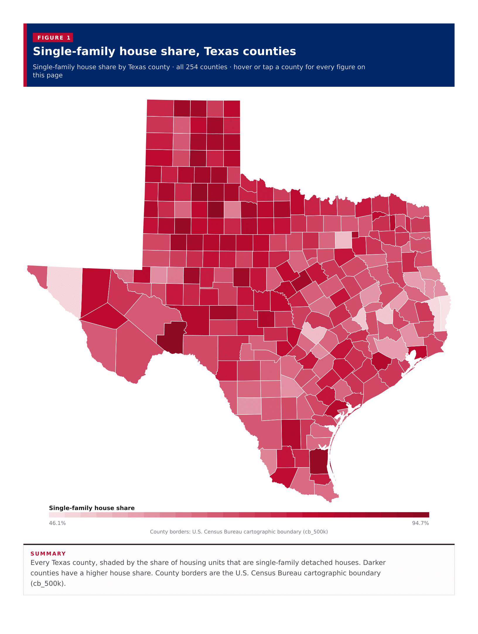 Figure 1: Single-family house share, Texas counties Figure 1: Single-family house share, Texas counties