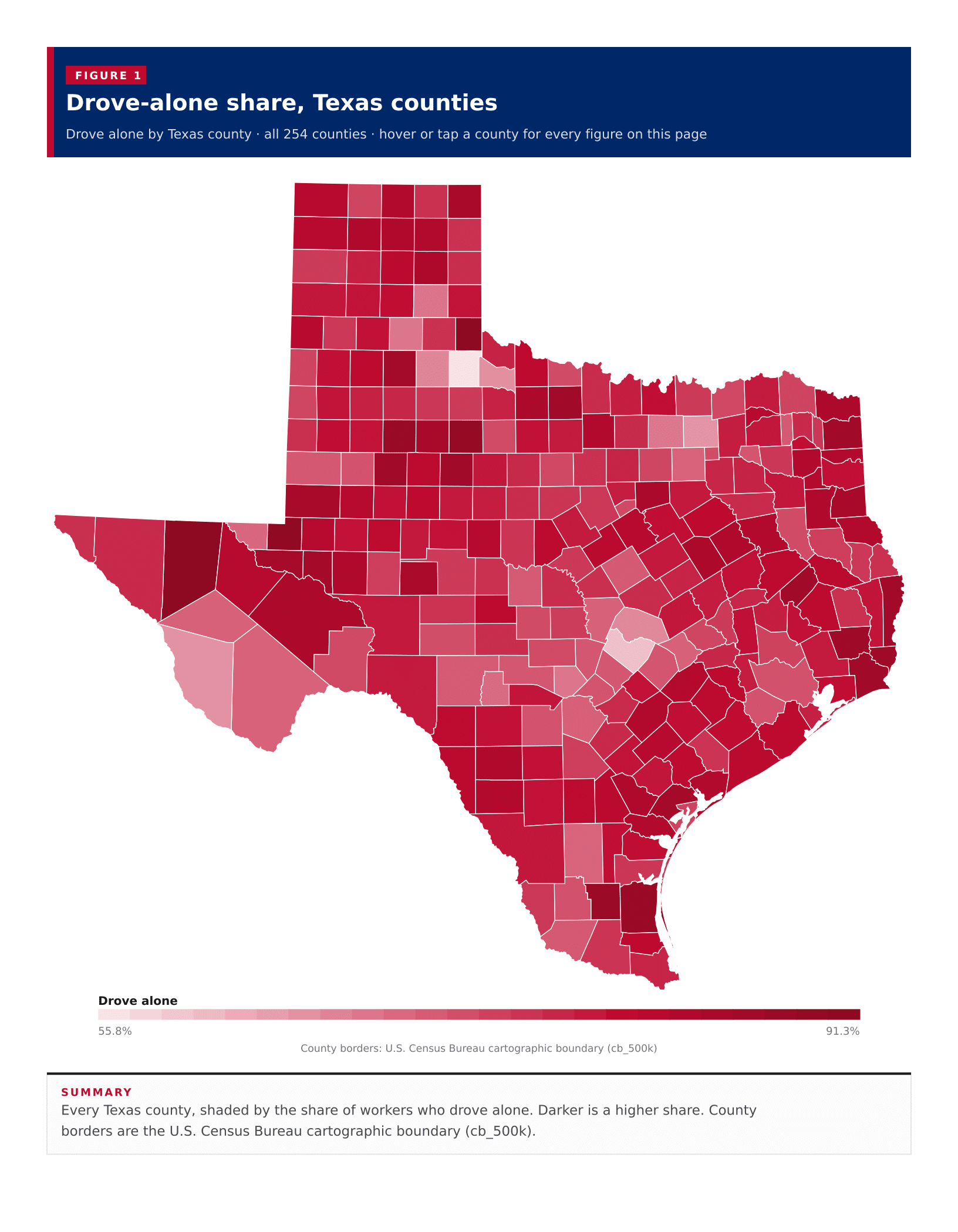 Figure 1: Drove-alone share, Texas counties Figure 1: Drove-alone share, Texas counties