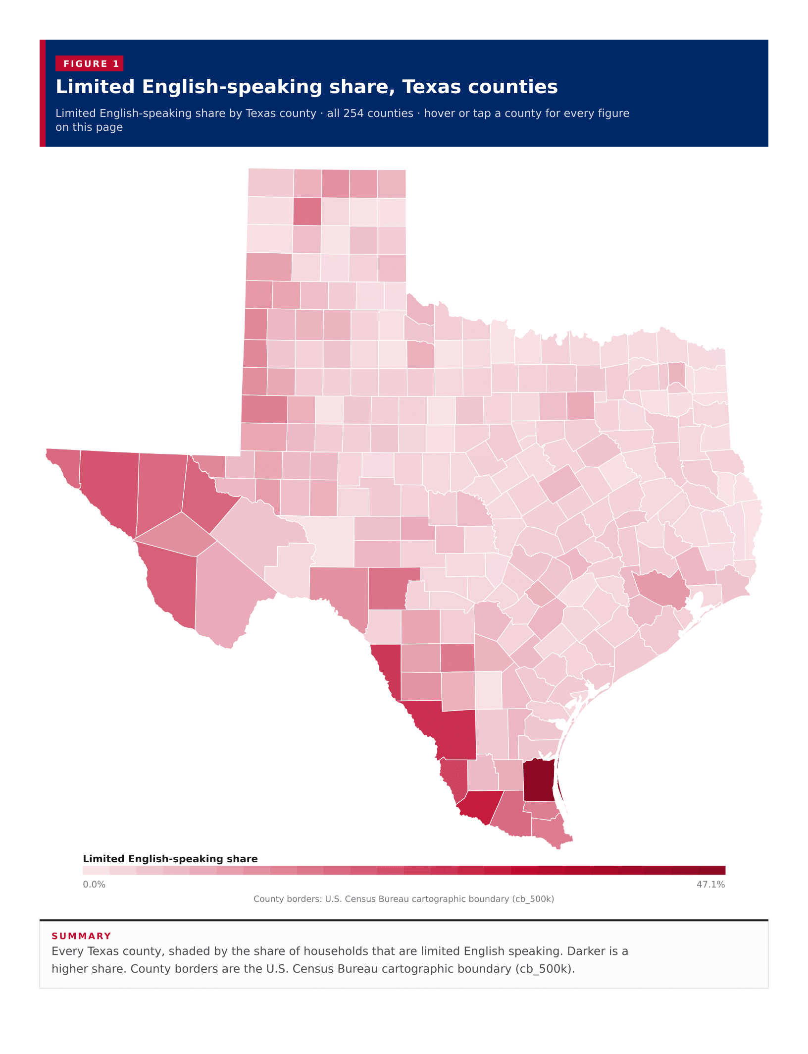 Figure 1: Limited English-speaking share, Texas counties Figure 1: Limited English-speaking share, Texas counties