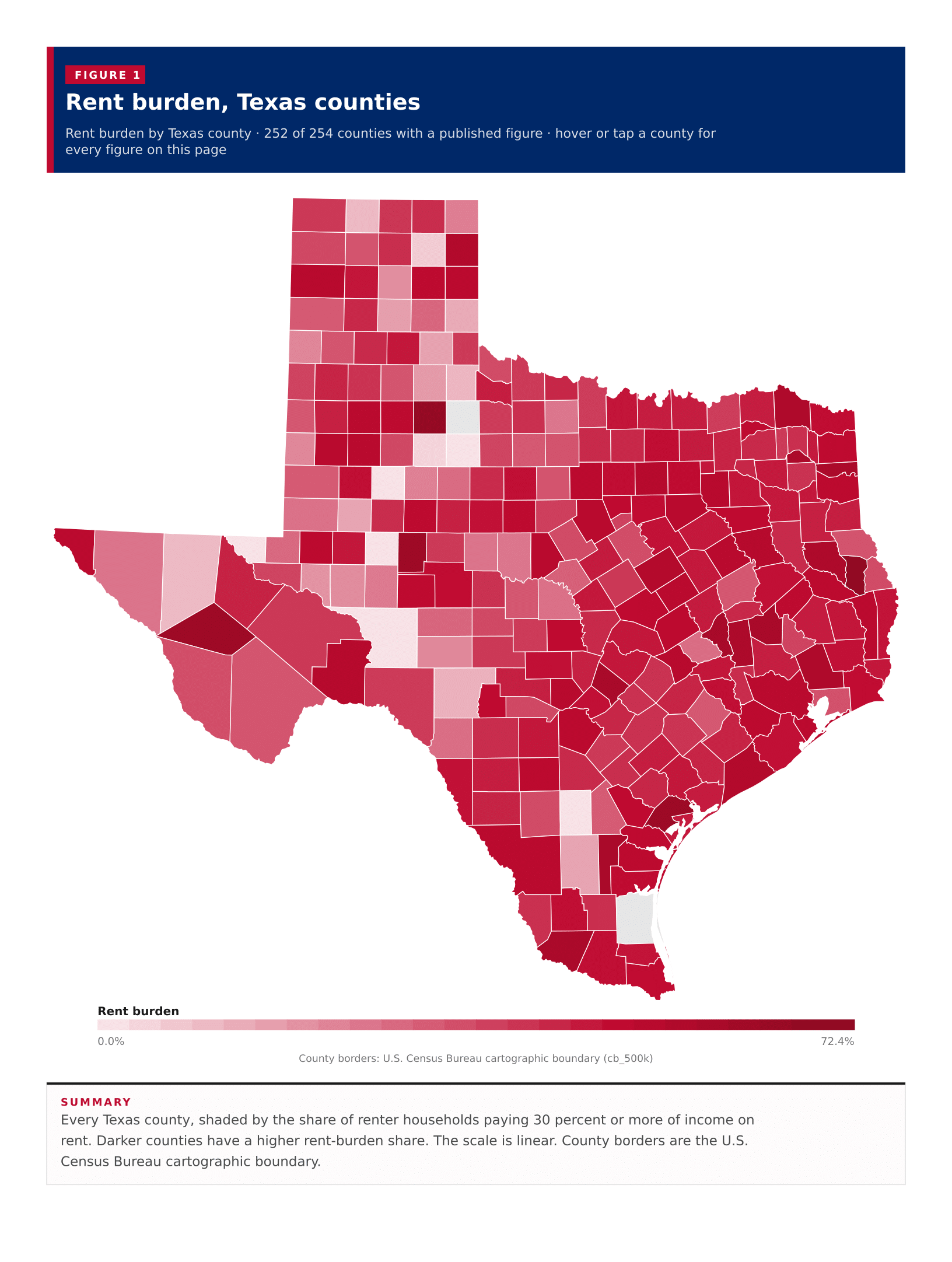Figure 1: Rent burden, Texas counties Figure 1: Rent burden, Texas counties