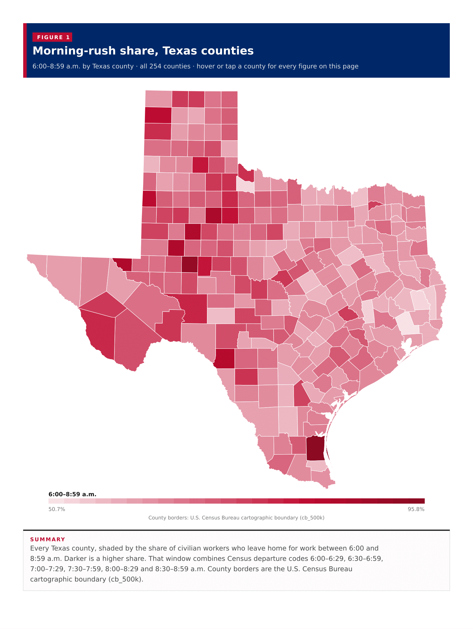 Figure 1: Morning-rush share, Texas counties Figure 1: Morning-rush share, Texas counties